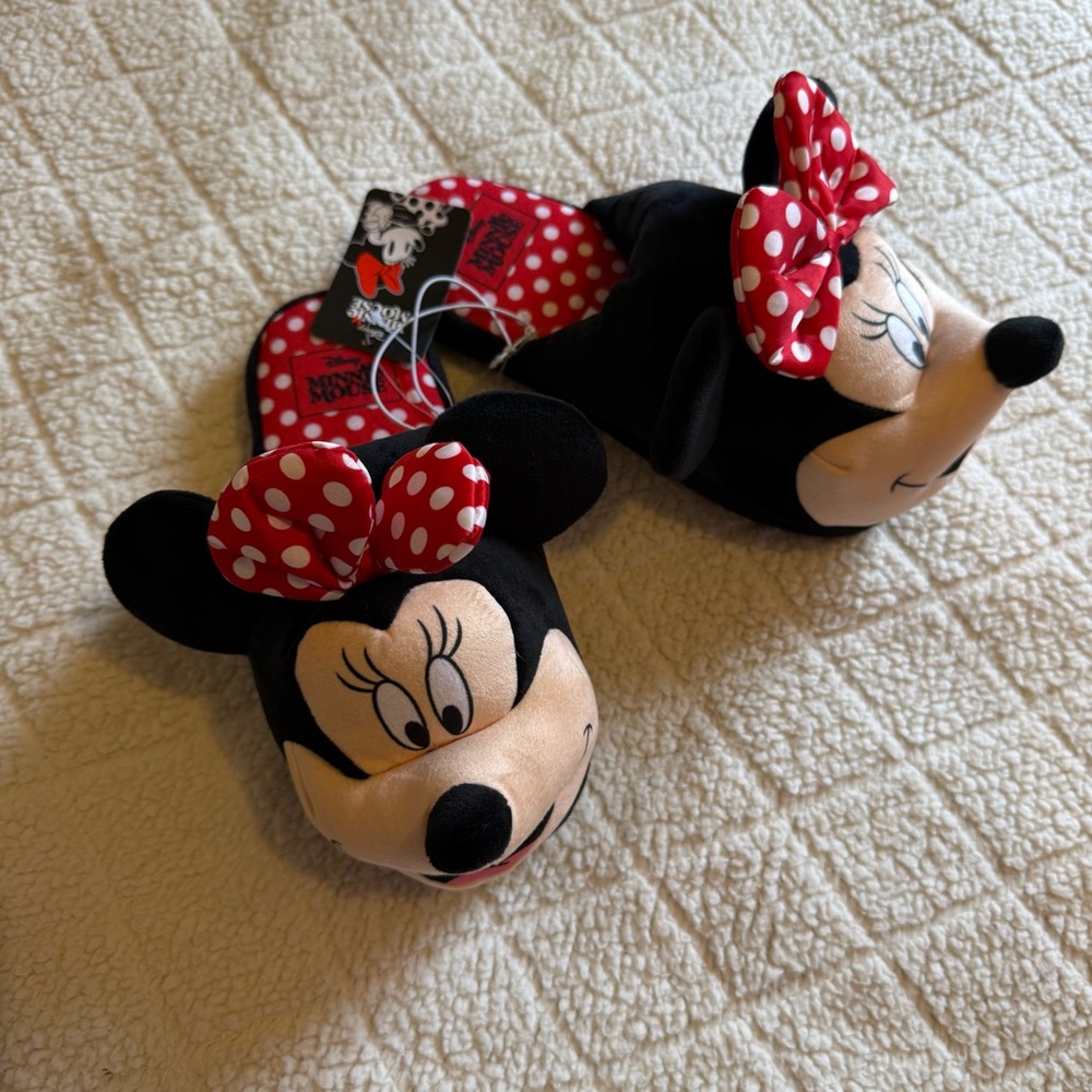 Disney Minnie Mouse Plush Slippers with Red and White Accents